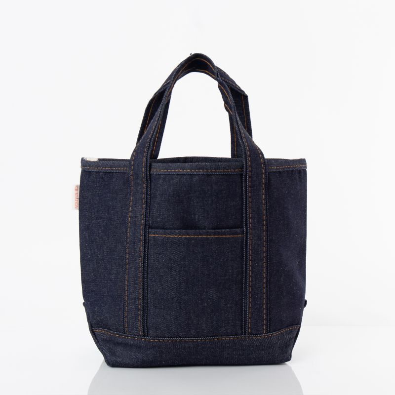 front view of the denim open tote