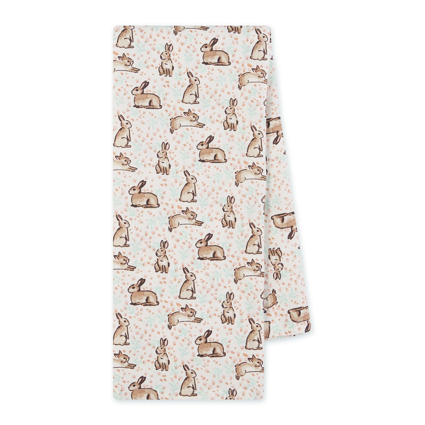 Tea towel with rabbit pattern on a white background