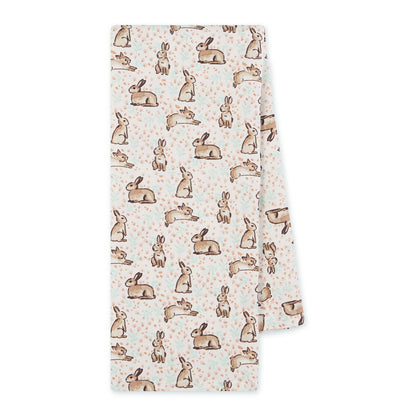Tea towel with rabbit pattern on a white background