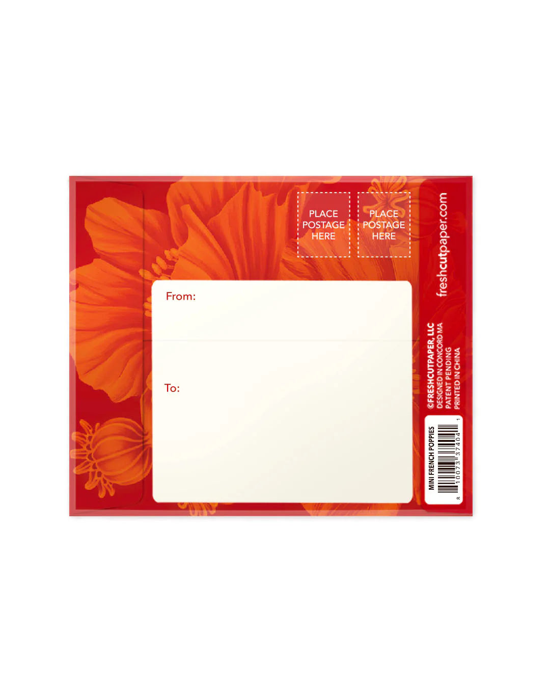 back view of orange mailing envelope.