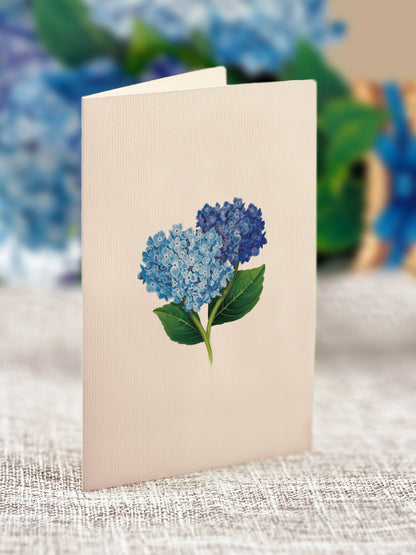 close-up of enclosure card with Hydrangeas printed on it.