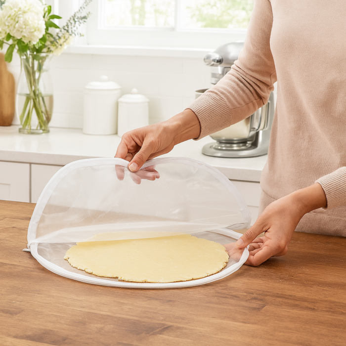 person using pie crust maker on a kitchen counter