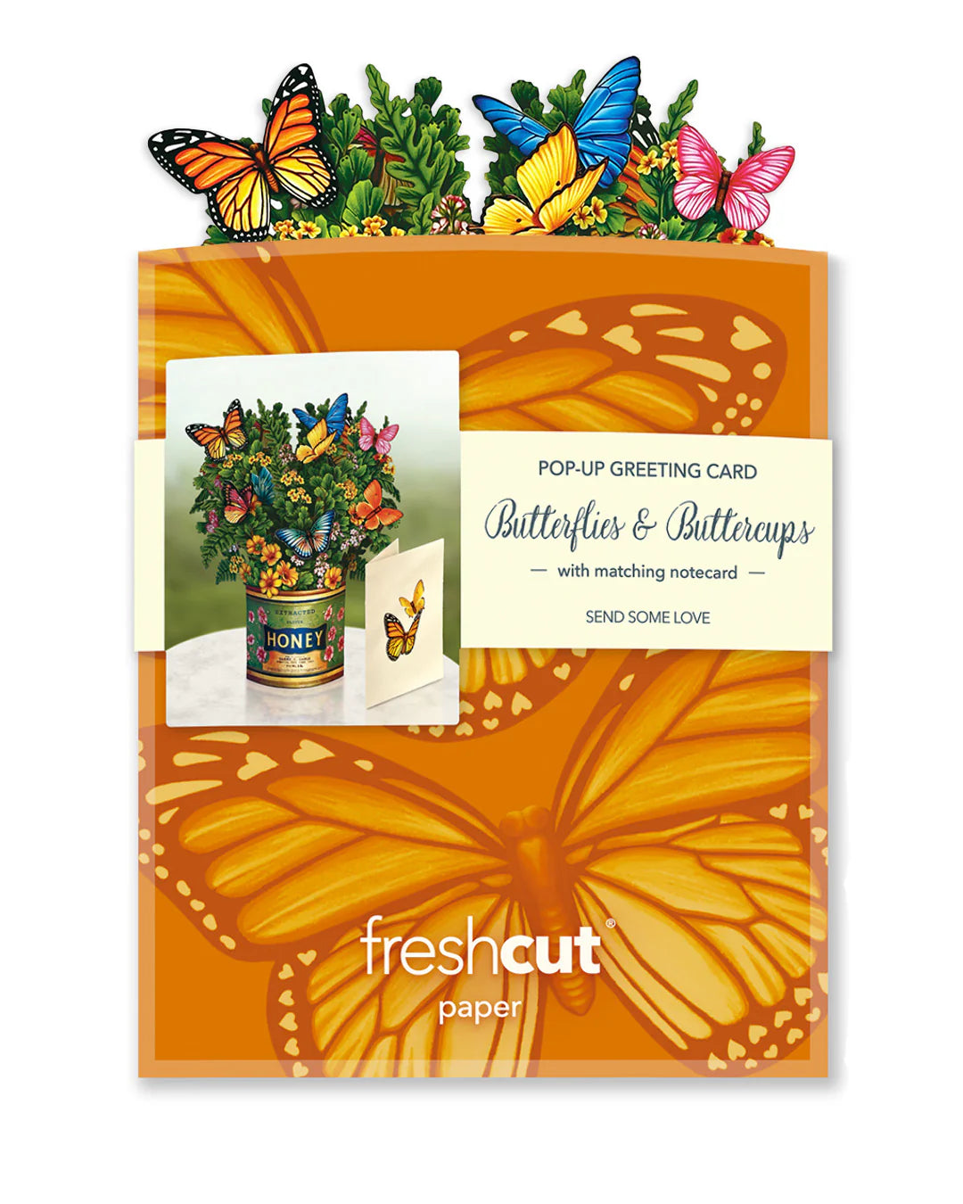Butterflies & Buttercups pop up bouquet in its mailing envelope.