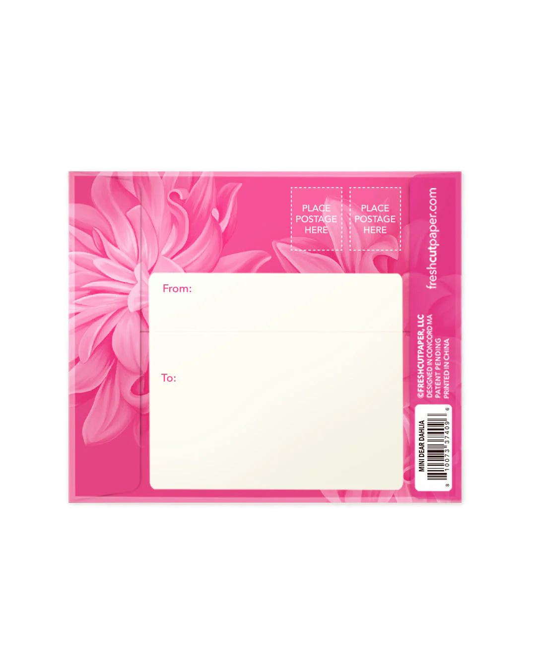 back view of pink mailing envelope.