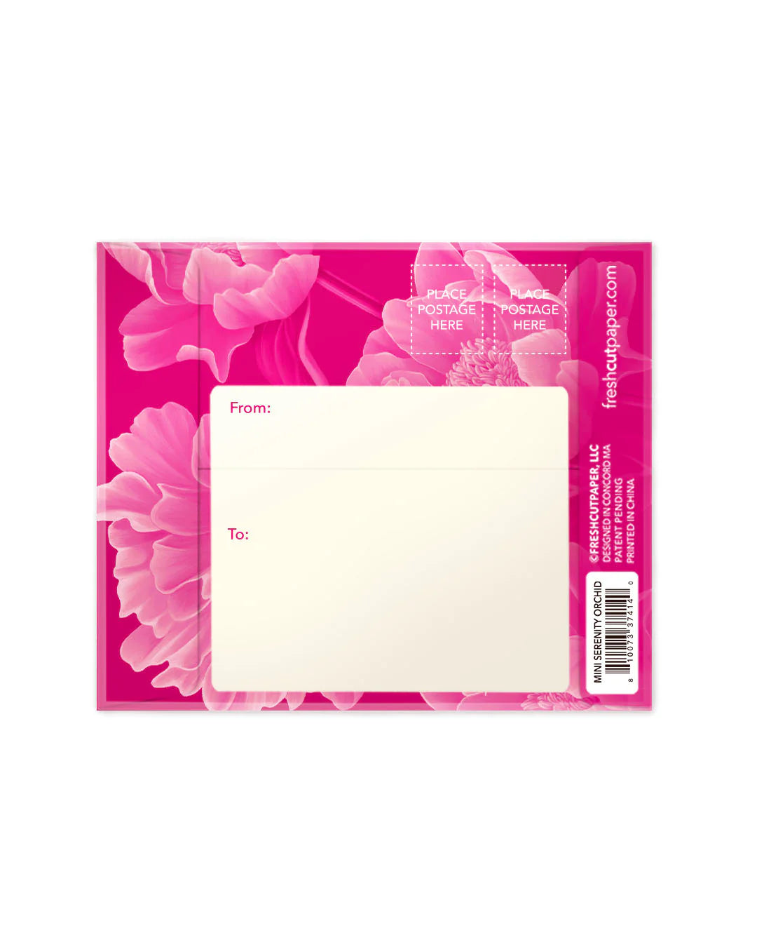 back view of pink mailing envelope.