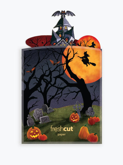 envelope for haunted house pop up card printed with graveyard design