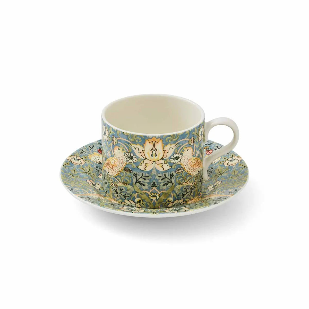 Strawberry Thief Teacup & Saucer shown on a white background