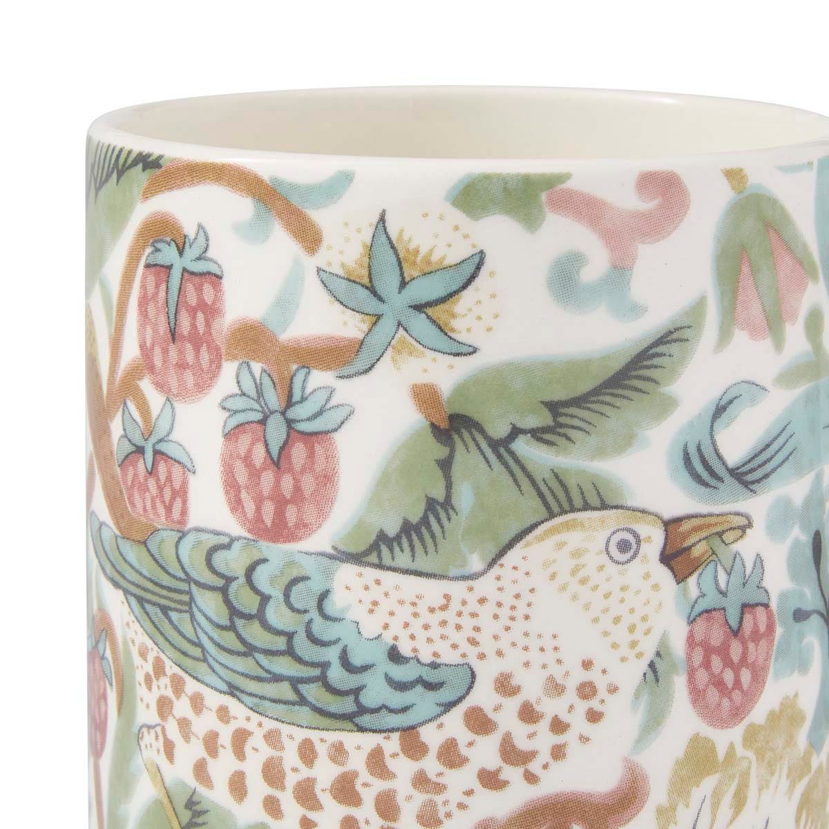 up close view of the strawberry thief mug