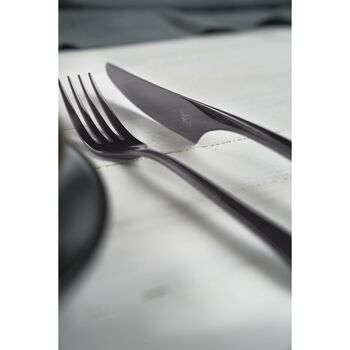 close-up of knife and fork.