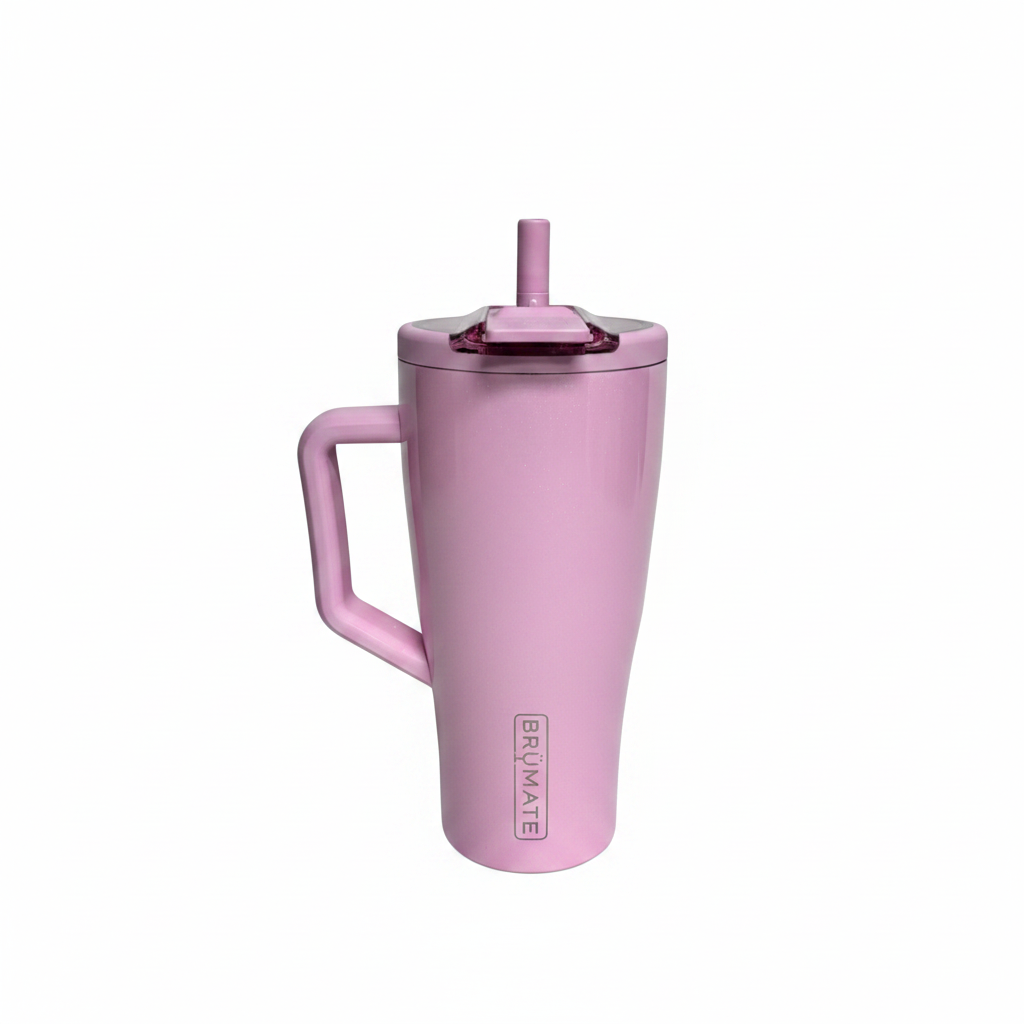 blush pink tumbler with straw and handle