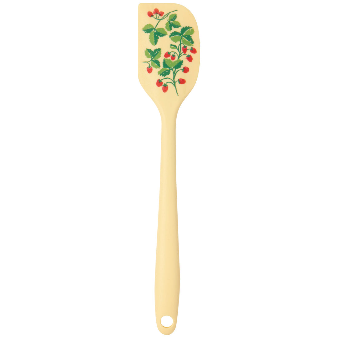 light yellow silicone spatula with strawberry spring on it