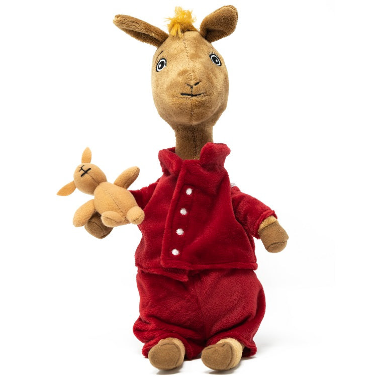 front view of Llama Llama Large Plush Toy wearing red pajama and holding a llama plush