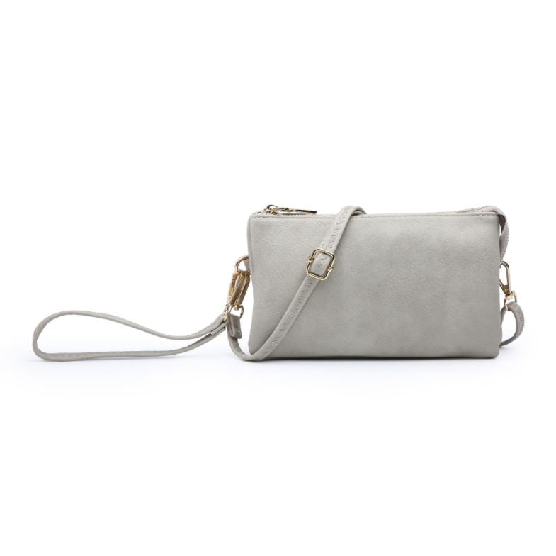 small light grey purse shown on a white background