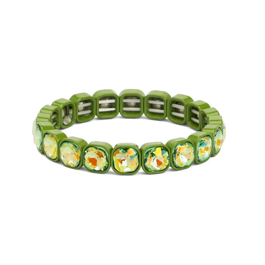 Green bracelet with crystals on a white background
