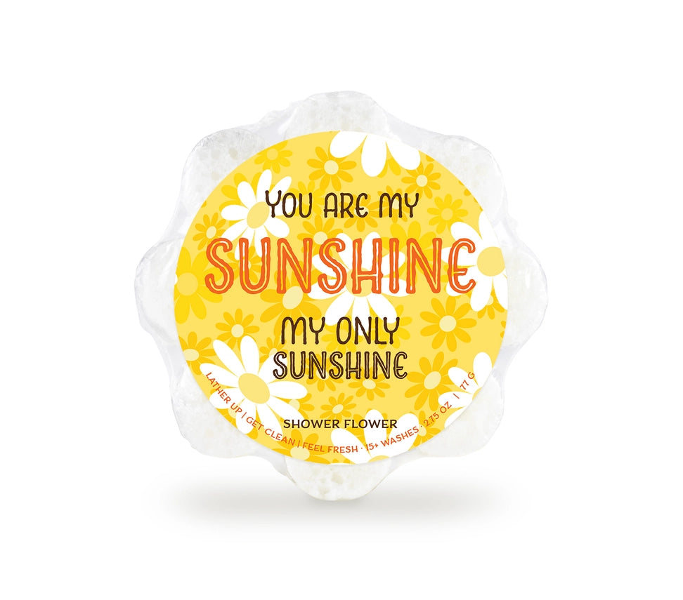 white soap sponge with a yellow flower packaging