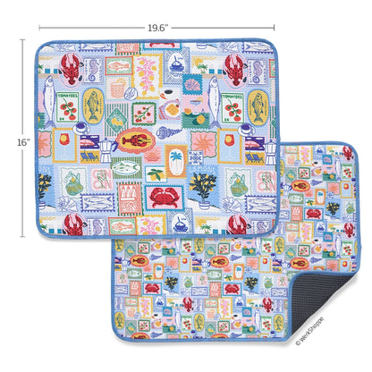 mediterranean summer dish mat next to measurments