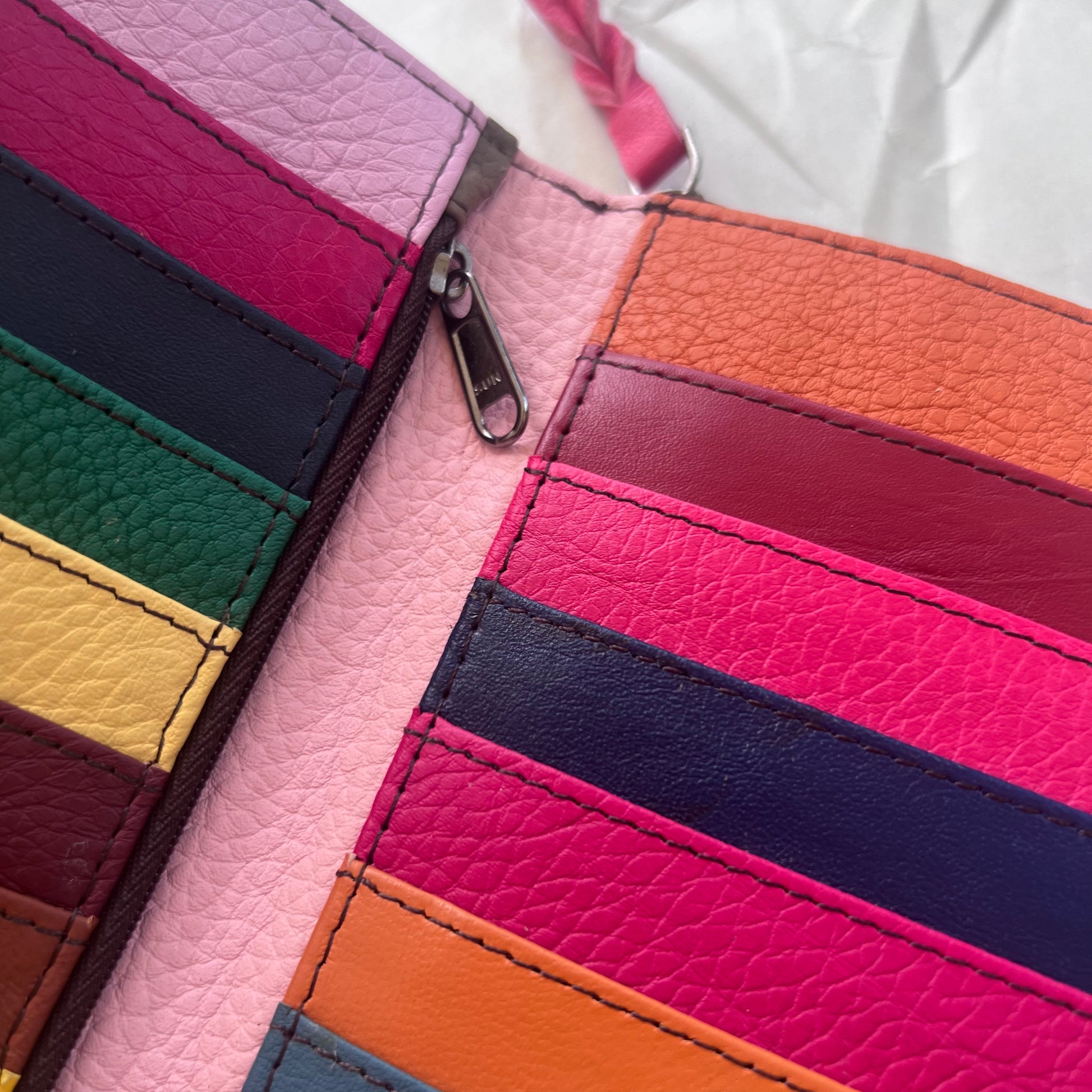 close-up of colorful card slots