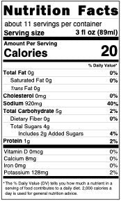 image of nutritional information - call 501-327-2182 for assistance