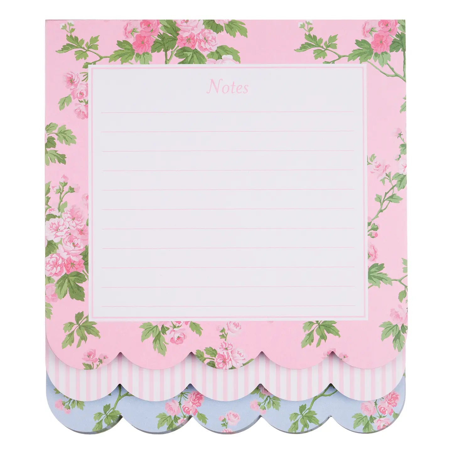 Floral decorative notepad with scalloped edge on a white background