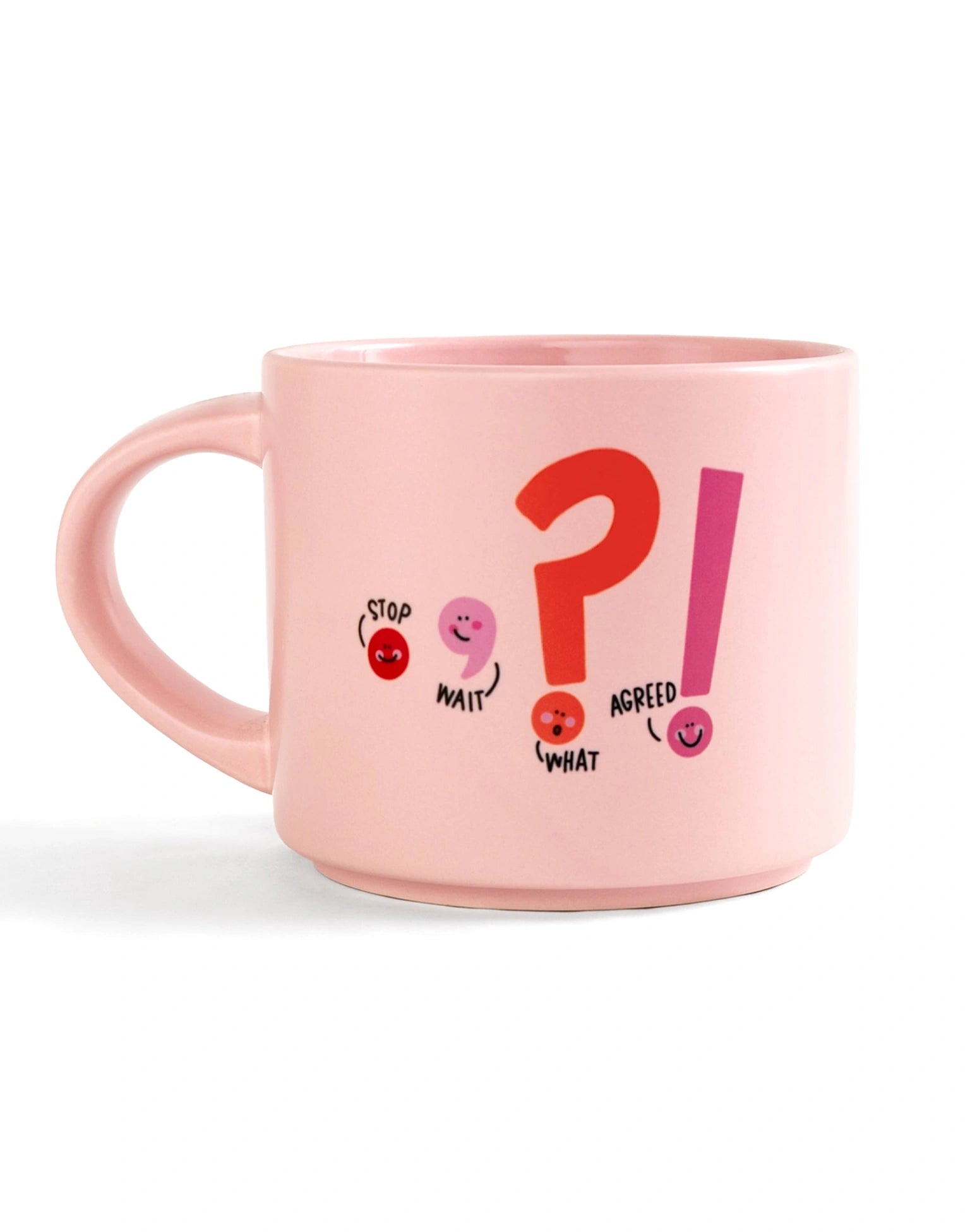 pink mug with shades of pink punctuation marks