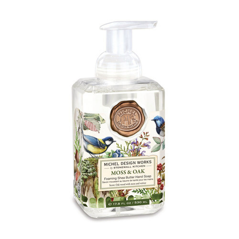 bottle of moss and oak foaming hand soap.