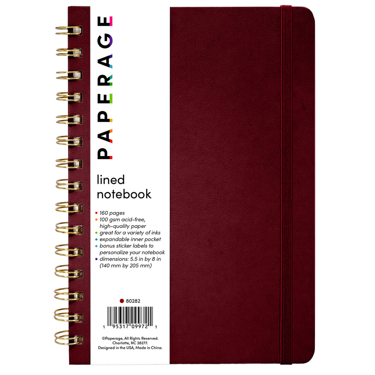 burgudy red sprial notebook on a white background