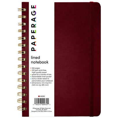 burgudy red sprial notebook on a white background