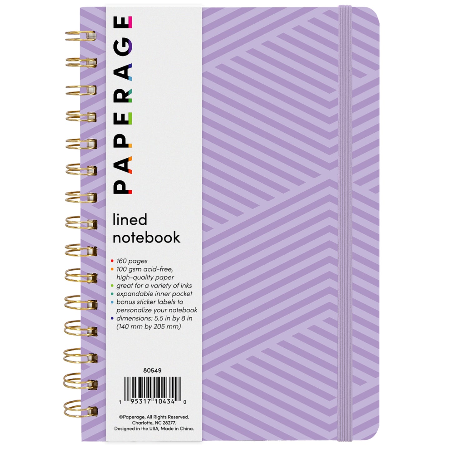 lavender Spiral Notebook with geometric line pattern on the cover