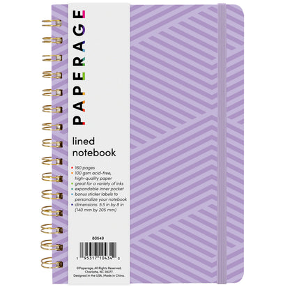 lavender Spiral Notebook with geometric line pattern on the cover