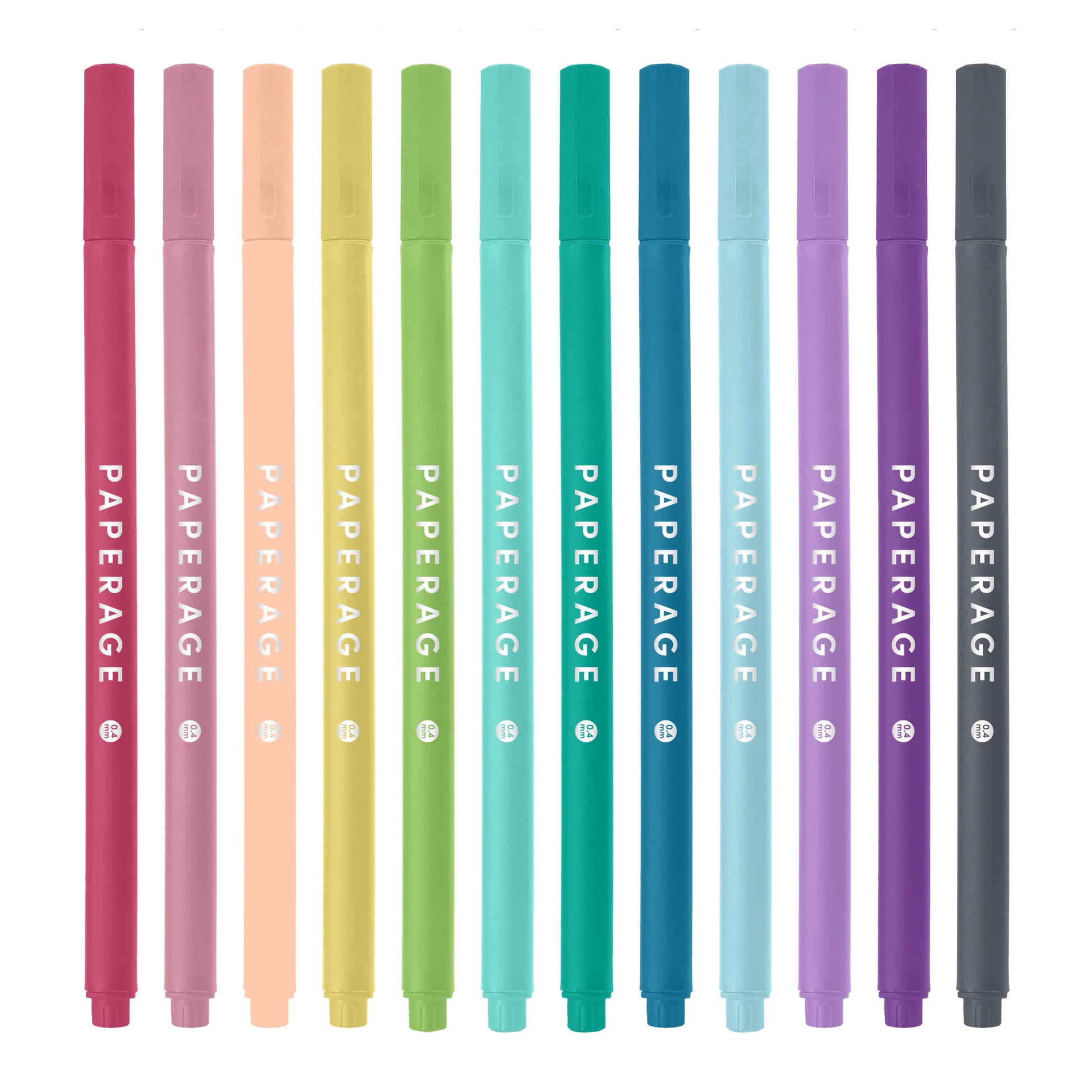 Set of colorful pens with 'Paperage' branding on a white background