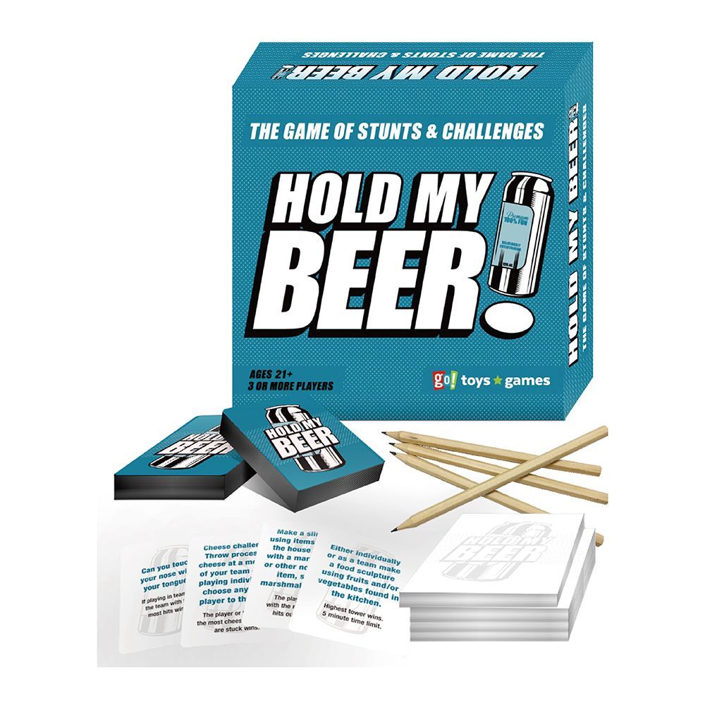 Hold My Beer Card Game and its pieces on a white background