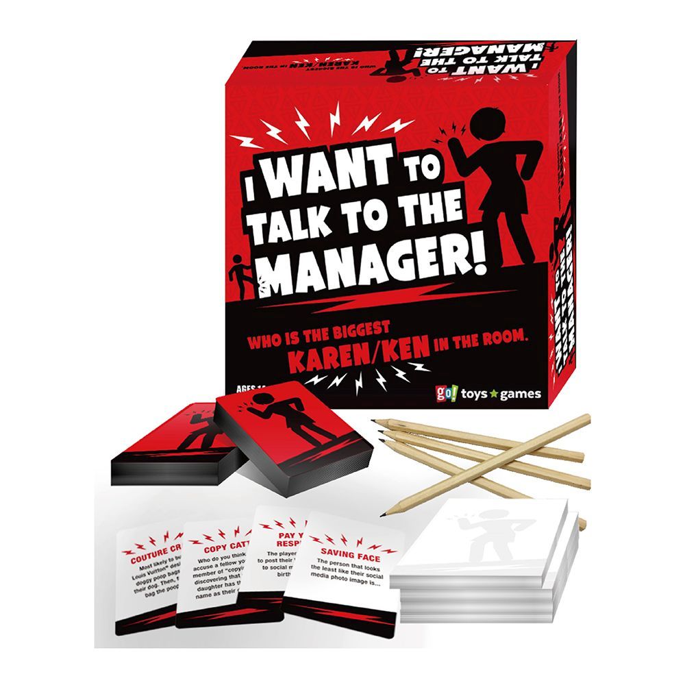 I Want To Talk To The Manager Card Game and its pieces on a white background