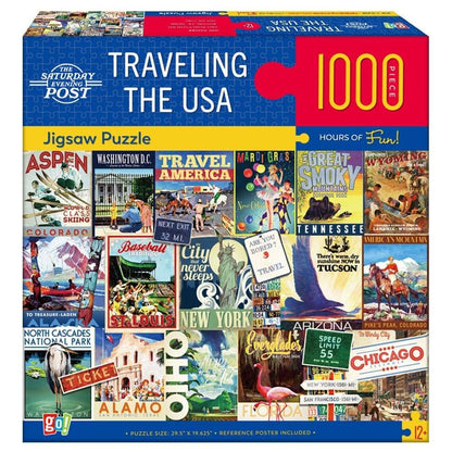 Traveling the USA 1000 Piece Puzzle box  on a white background