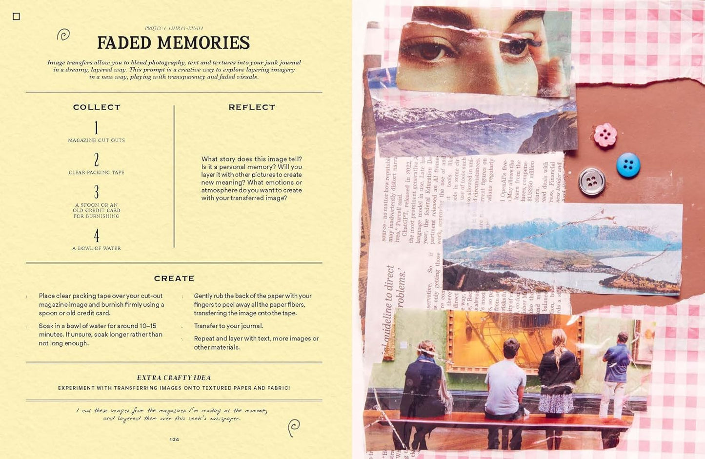 pages from book with Collage with scenic images and text on a checkered background