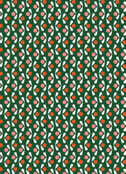 wrapping paper with Pattern of abstract floral in pink and red on a green background