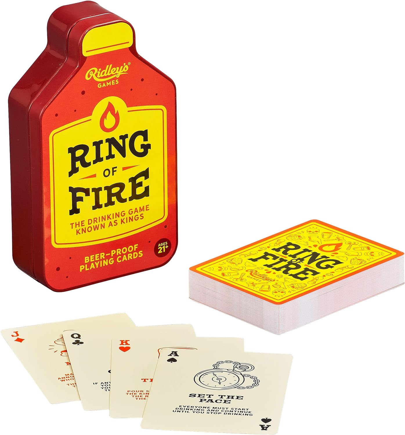 tin and cards of ring of fire card game.