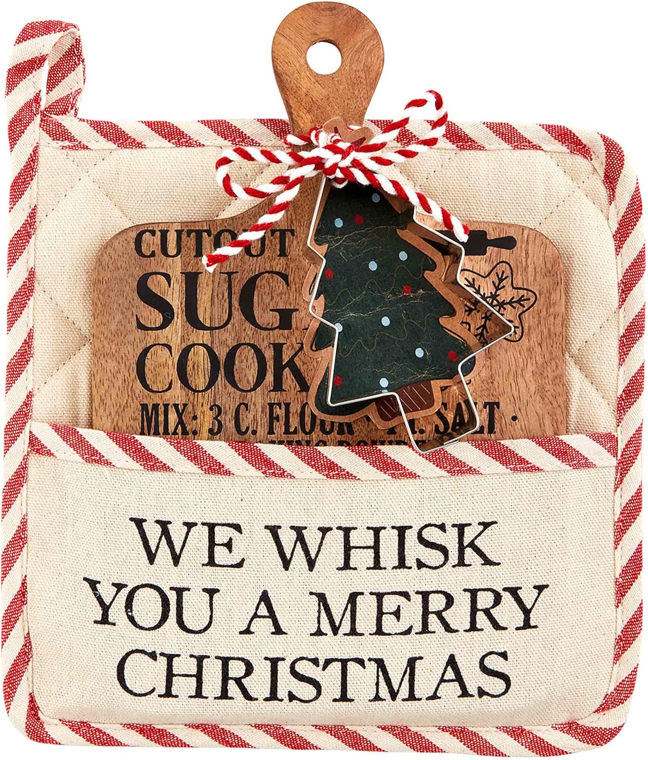 "whisk you a merry christmas" pot holder set stacked together.