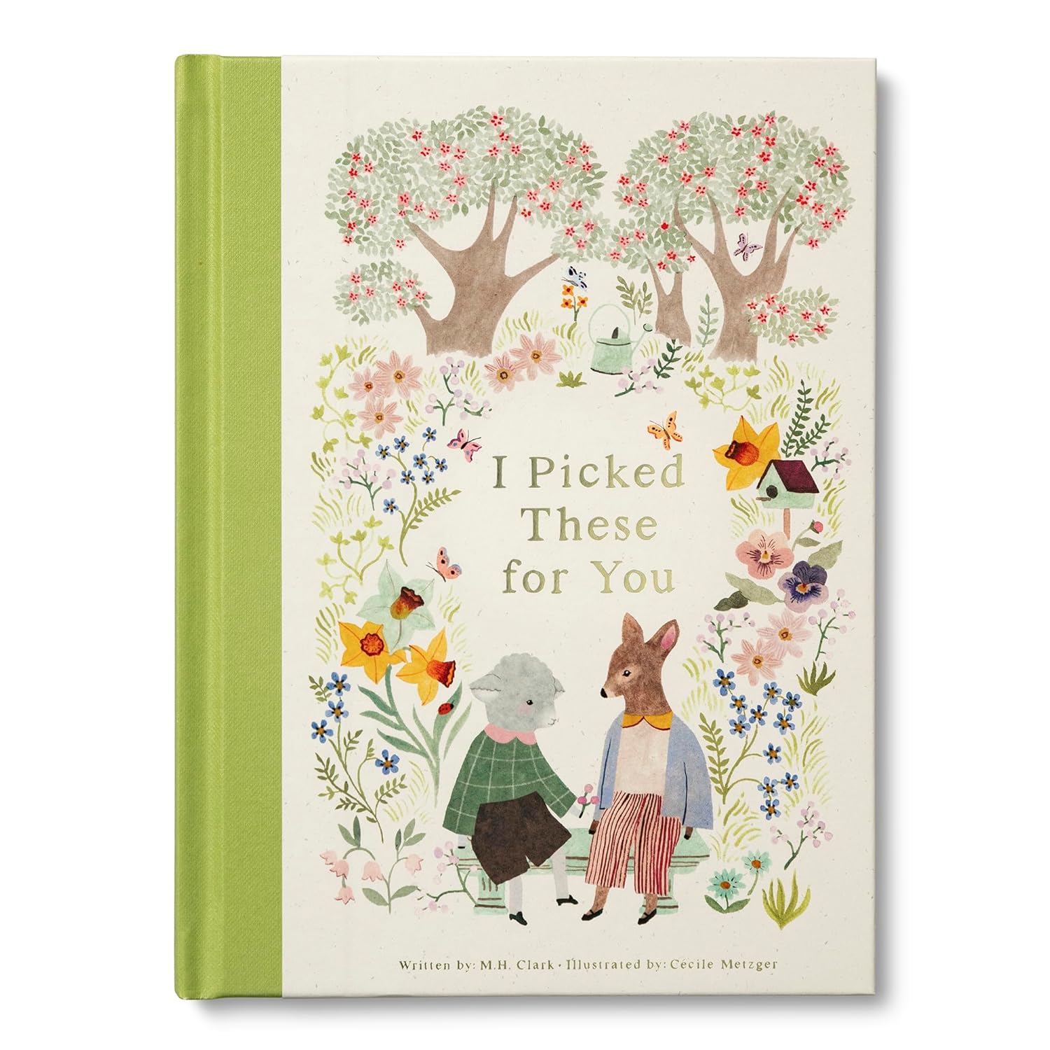 book cover featuring springtime doodles and gilded title text