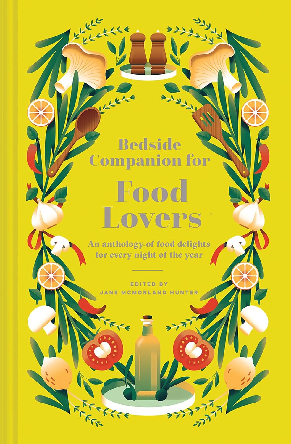 book cover with title and drawings of foods and foliage