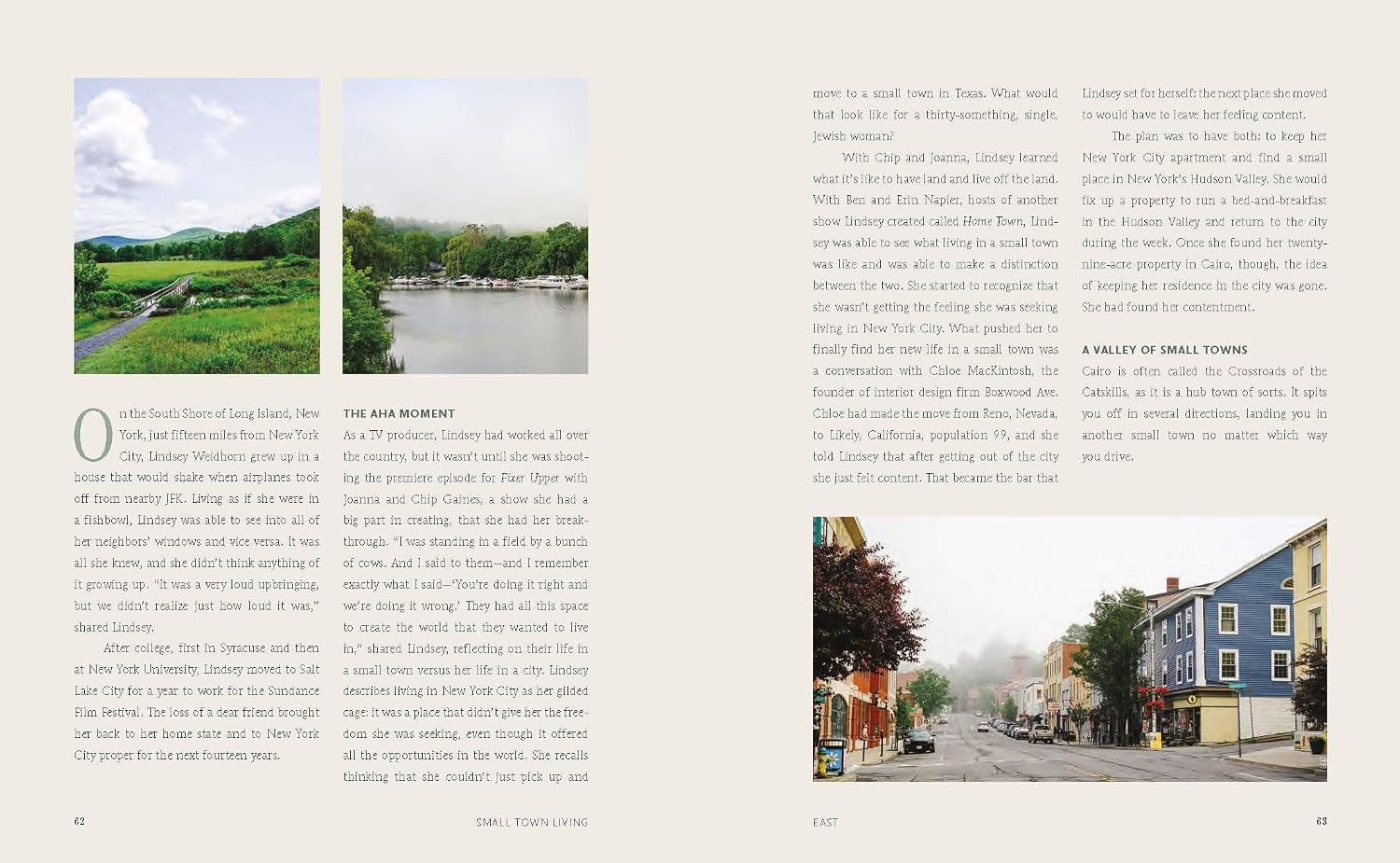 Small Town Living book open showing pages 62 and 63