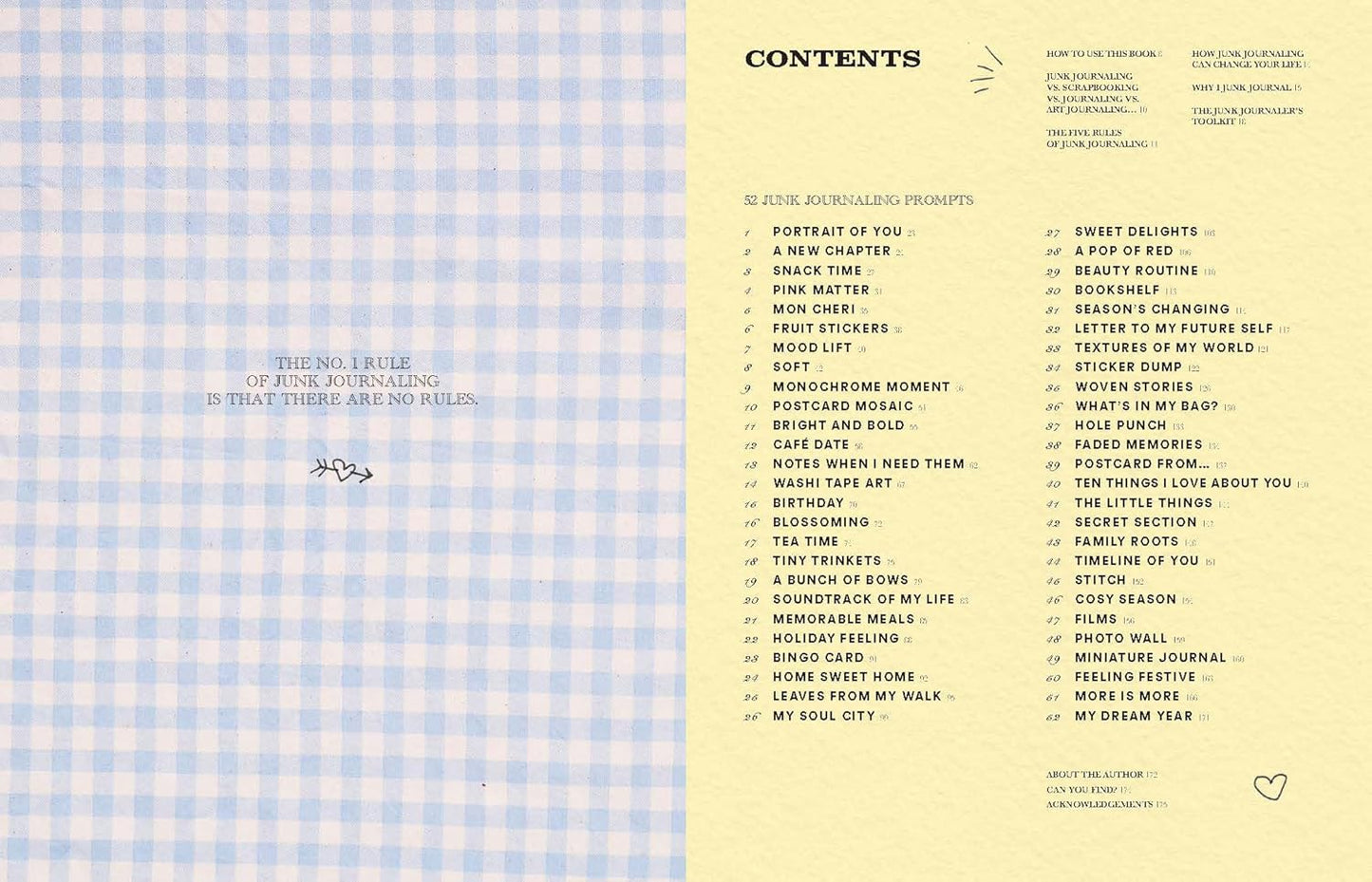 Contents page of a journal with a blue and white checkered pattern on the left and text on the right.