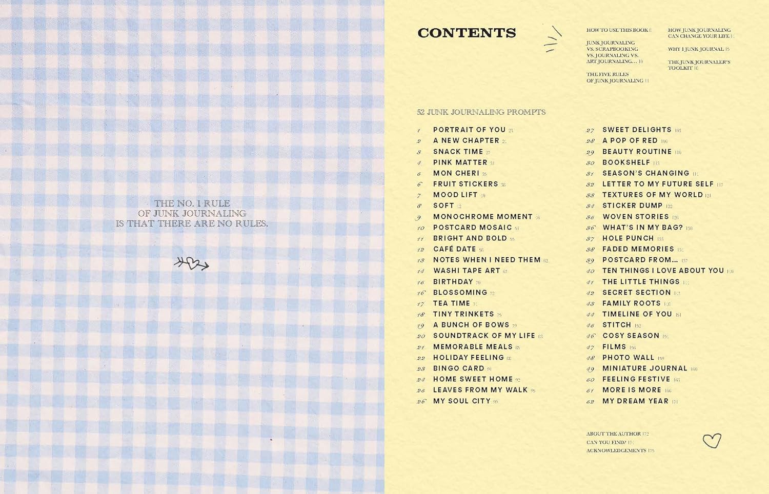 Contents page of a journal with a blue and white checkered pattern on the left and text on the right.