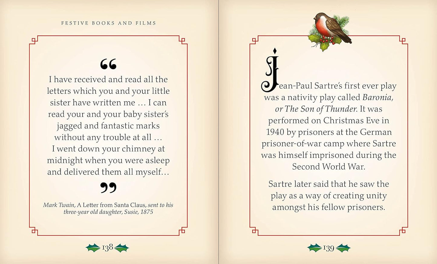 inside pages of book with letter from Santa by Mark Twain.