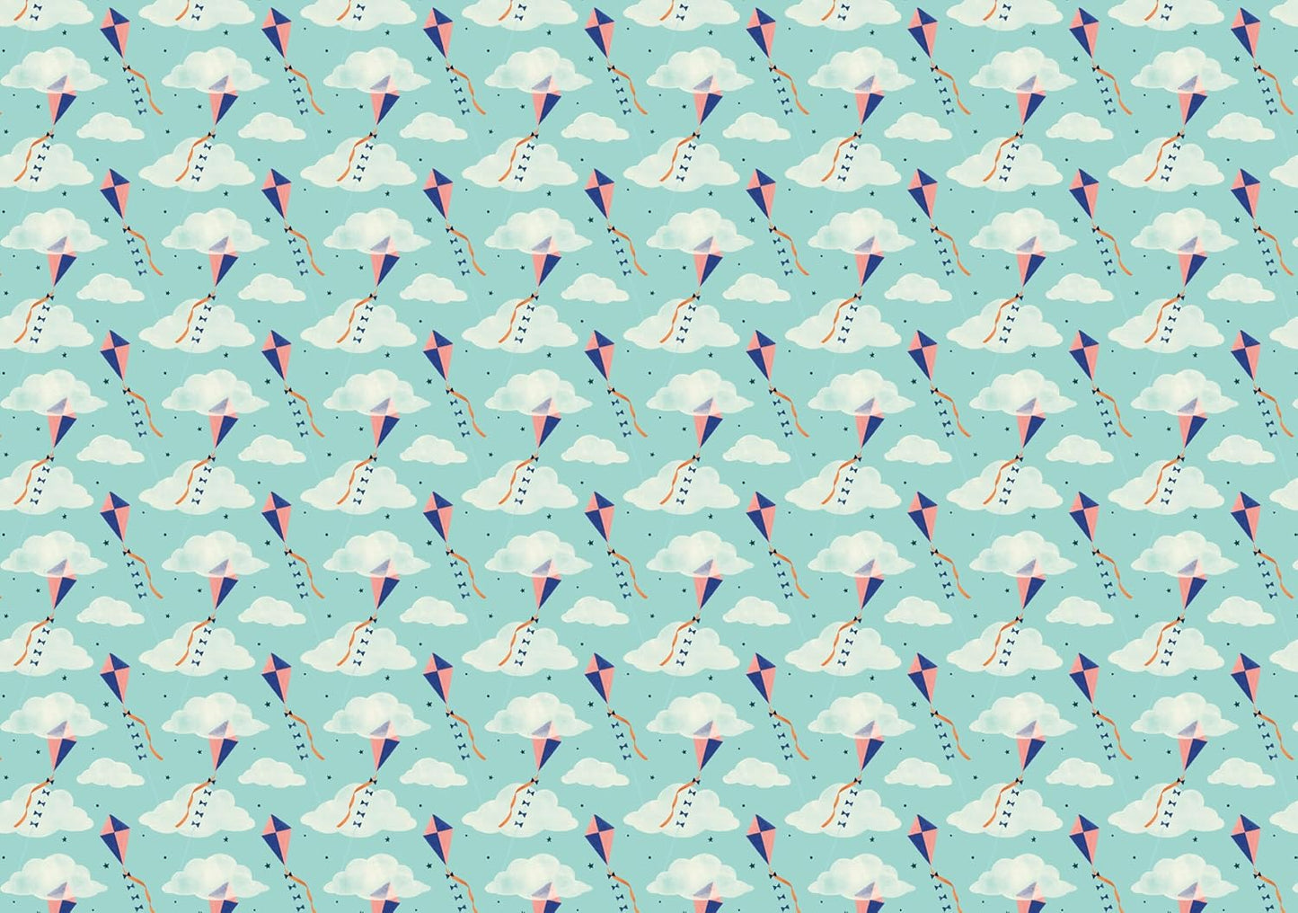 wrapping paper with Pattern of kites and clouds on a blue background