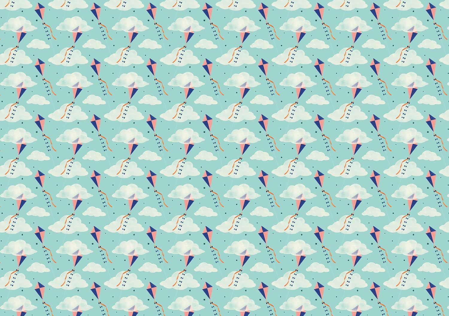 wrapping paper with Pattern of kites and clouds on a blue background