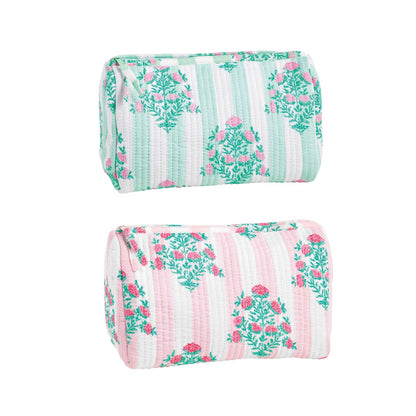 green fabric case above a pink fabric case