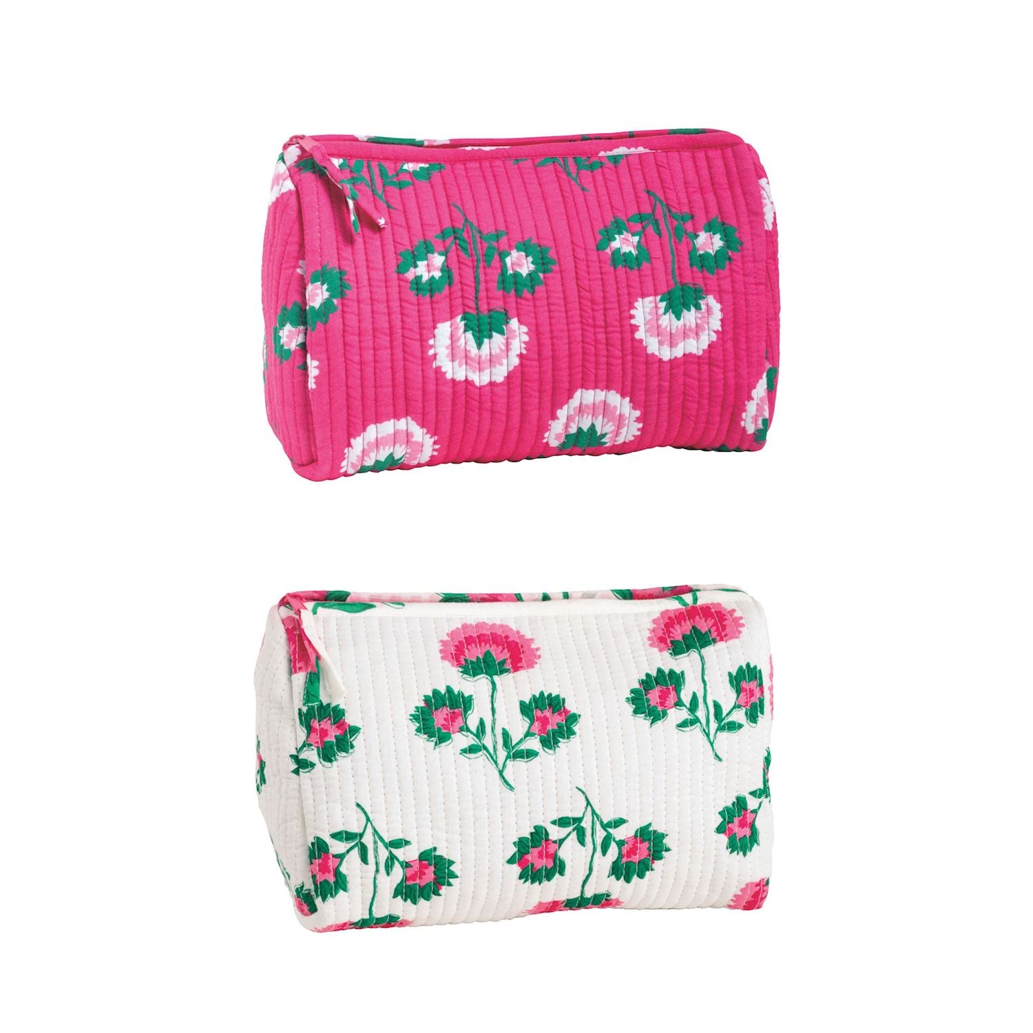pink fabric case above a white fabric case