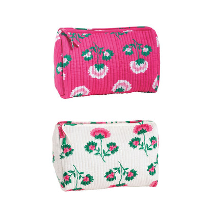 pink fabric case above a white fabric case