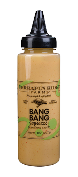 squeeze bottle of bang bang aioli.