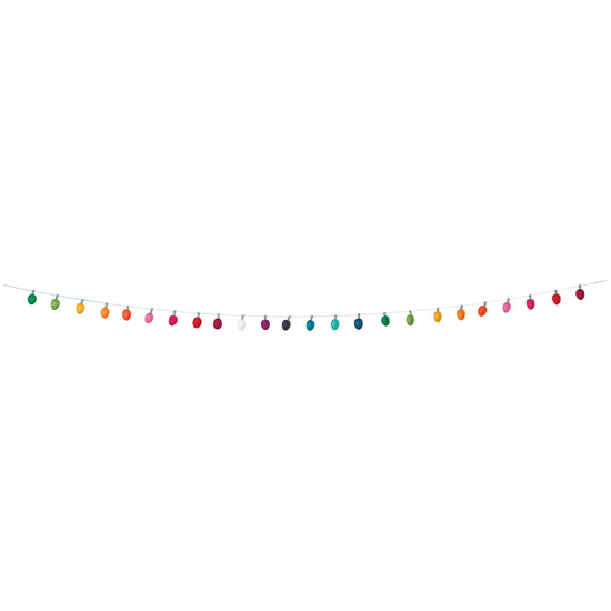 A colorful felt Christmas garland with colorful felt lights strung together.